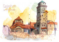 Casinoturm in Frohnau, colorierte Zeichnung Foto und © Katrin Merle